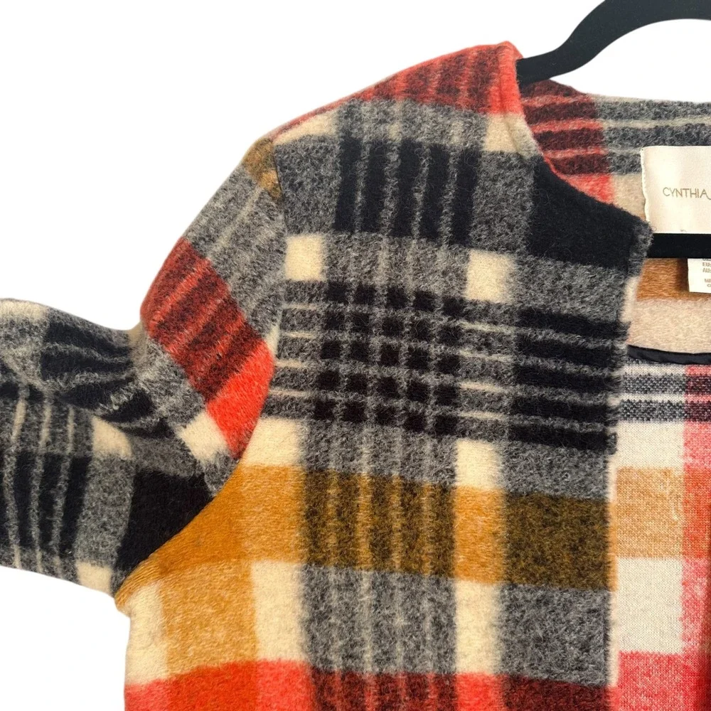 Cynthia Rowley Plaid Boucle‎ Wool Blend Duster Long Coat Jacket Womens Medium - Picture 3 of 12